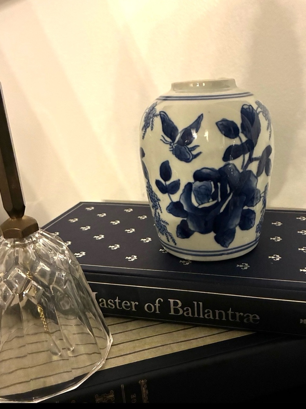 Vintage Chinoiserie Willow Blue & White Butterfly Ginger Jar Grandmillennial